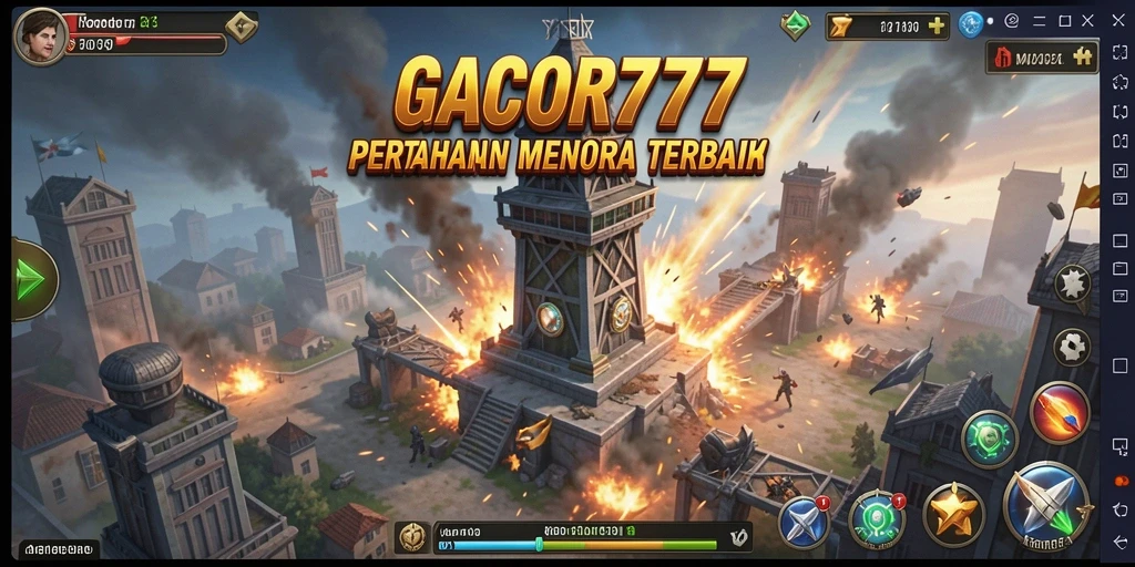 Screenshot gameplay GACOR777 dengan pertahanan menara yang terorganisir.