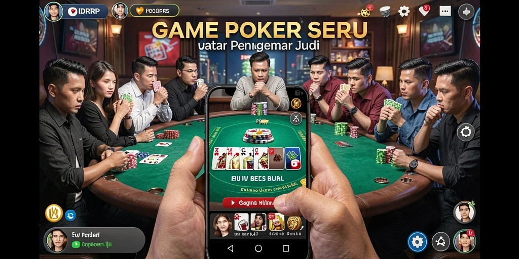 Tangkapan layar utama game IDRRP yang menunjukkan aksi Poker yang mendebarkan.