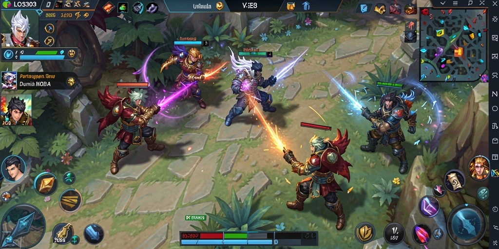 Screenshot menunjukkan aksi seru dalam pertarungan MOBA.