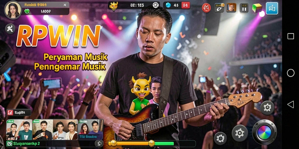 Screenshot menampilkan gameplay seru dari RPWIN dengan berbagai lagu.