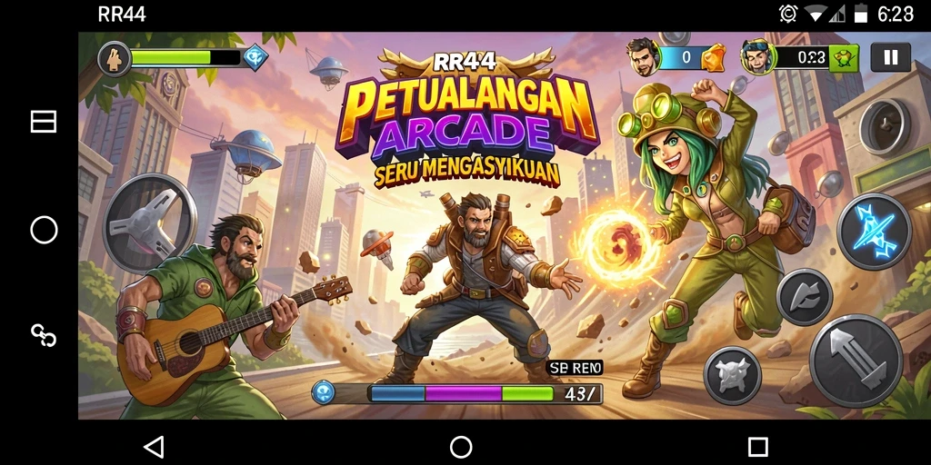 Screenshot gameplay <strong>RR44</strong> menunjukkan aksi menegangkan dalam level arcade.