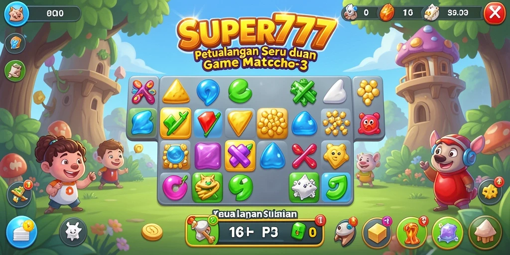 Tampilan menarik dari gameplay SUPER777 dalam aksi Match-3.